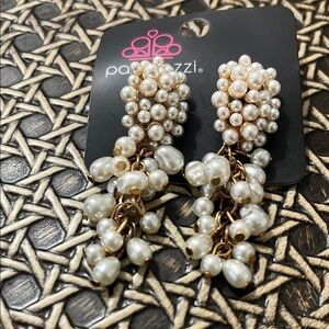 Paparazzi Gold and White pearl Cluster hanging Earrings for pierced ears